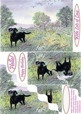 Black Labrador Dog in Meadow of Flowers Wavy Corner Stacker