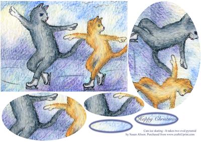 Cats Ice Skating. It Takes Two. Oval Pyramage