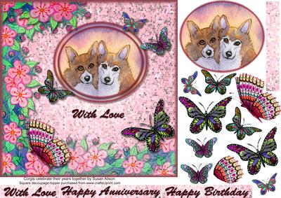 Corgis Celebrating Their Anniversary Square Decoupage Topper