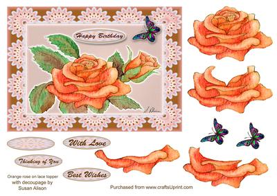 Orange Rose on Lace Topper