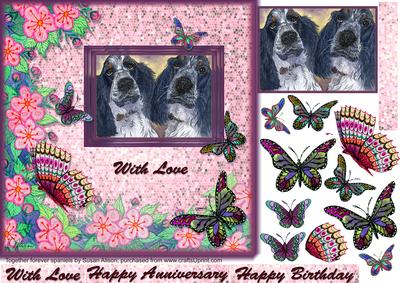 Together Forever Spaniels Topper Vwith Butterfly Decoupage