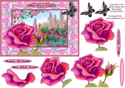 Red Roses in the Garden Topper with Butterfly Decoupage