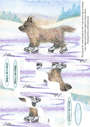 Cairn terrier dog ice skating wavy edged side stacker topper