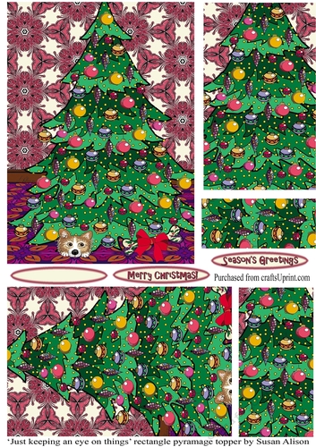 Welsh Corgi dog hiding under the Christmas tree, rectangle pyramage topper