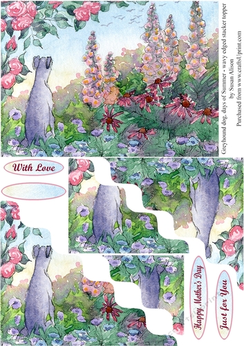 Greyhound dog, days of Summer - wavy edged stacker topper 