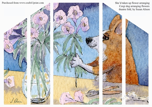 She had taken up flower arranging - Corgi dog arranging flowers, theatre fold