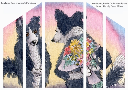  Just for you, Border Collie dog giving flowers - Theatre Fold