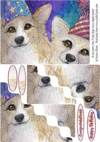 In our party hats, Corgi dogs wavy edged stacker