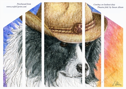Cowboy on lookout duty - border collie dog cowboy, theatre fold card