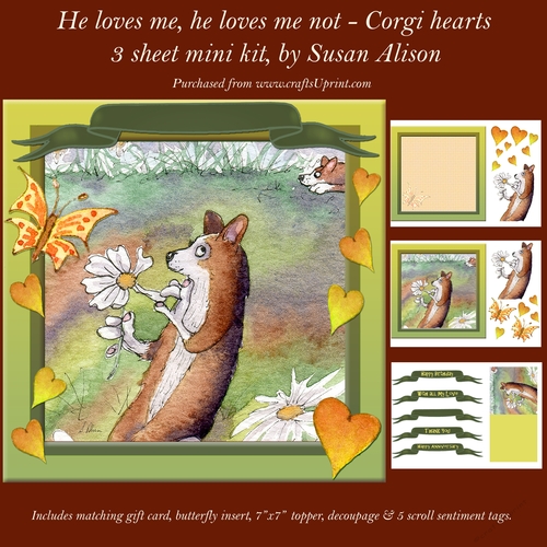 He loves me, he loves me not...Corgis & hearts 7 x 7 3 sheet mini kit.
