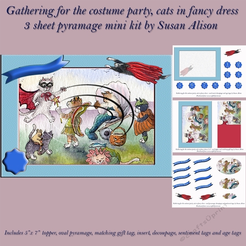 Gathering for the costume party,cats in fancy dress - 5 x 7 Birthday pyramage, 3 sheet mini kit