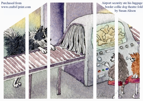 Airport security ate his luggage, border collie dog theatre fold