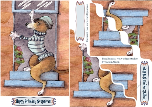 Dog Burglar, greyhound dog wavy edged stacker topper