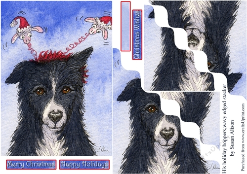 Merry Christmas, border collie dog wavy edged stacker 