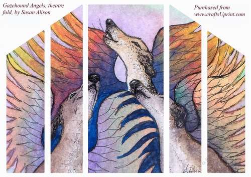 Gazehound Angels Singing, greyhound dogs theatre fold card