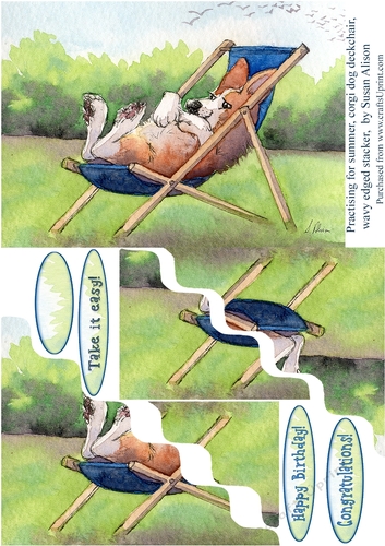 Practising for summer, corgi dog deckchair wavy edged stacker