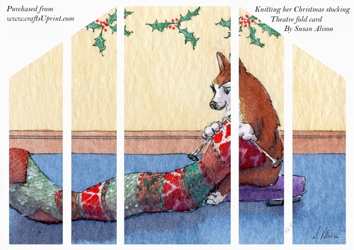 knitting her Christmas stocking, theatre fold card