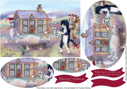 Christmas home on the move, cats moving house at Christmas oval pyramid