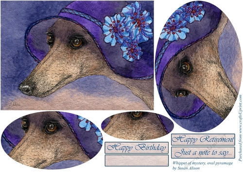 Whippet of mystery, greyhound dog in fabulous hat