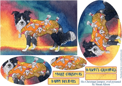 His Christmas jumper, border collie dog oval pyramid