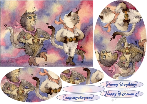 Cats line dancing to soothe their achy-breaky hearts, oval pyramid