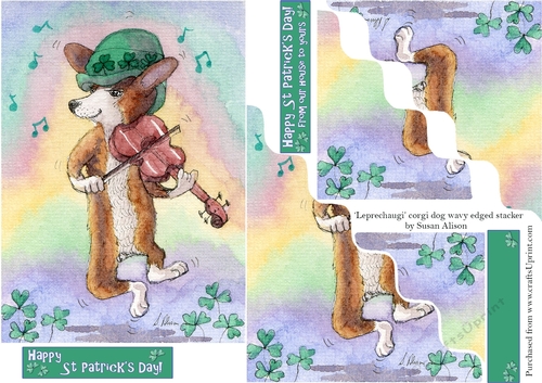 St Patricks Day card - corgi dog leprechaun playing the fiddle