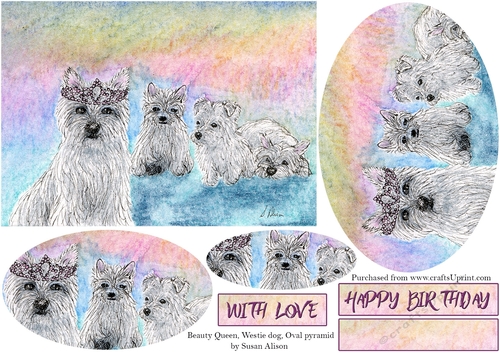 westie dog, west highland white terrier, oval pyramid