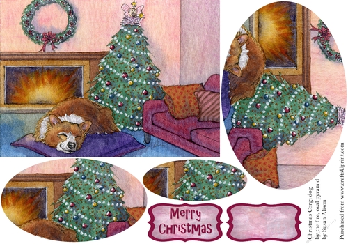 Corgi dog at Christmas, by the fire