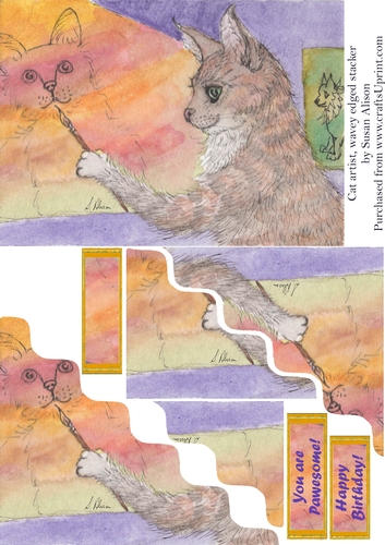 Cat artist, wavy edged stacker greeting card