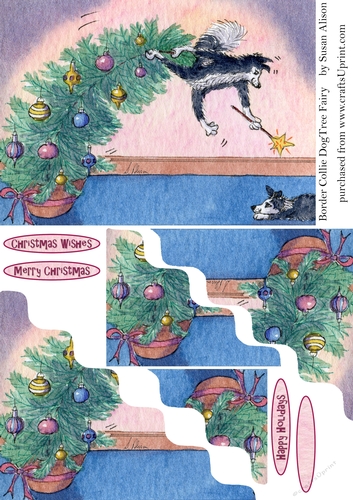Border Collie Dog in a Christmas Tree, Greeting Card