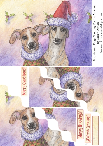 Greyhound dogs sending festive wishes, wavy edged stacker