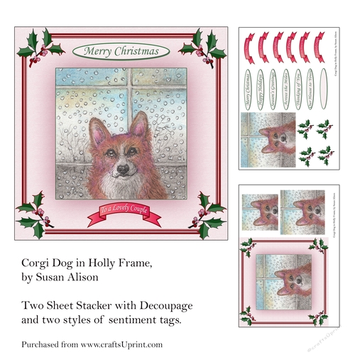 Corgi Dog in Holly Frame, Stacker with Decoupage