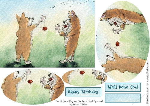 Corgi Dogs Playing Conkers, Oval Pyramid