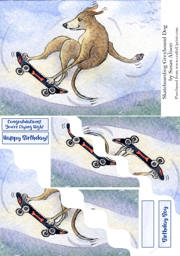 Skateboarding Greyhound Dog, Wavy Edged Stacker
