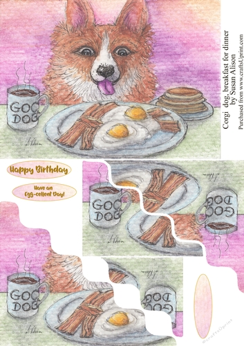 Corgi Dog has Breakfast for Dinner, wavy edged stacker