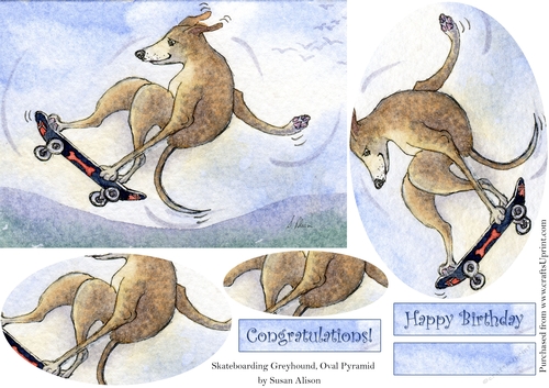 Skateboarding Greyhound Dog, Oval Pyramid