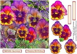 7x7 inch square pansy medley decoupage card
