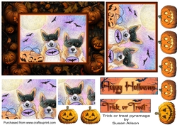 Corgi dogs in batdog costume for Halloween Topper and Pyramid