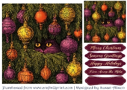 Christmas Cat & Baubles Quick Card with Greetings