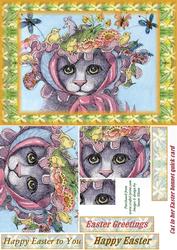 Cat in Her Easter Bonnet with Daffodil Frame