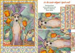 Easter Whippet in Rabbit Ears with Chick and Egg Frame