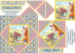 Corgi Dog Painting Easter Eggs in Geometric Frame