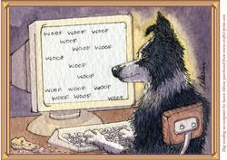 A4 Dog Woofing on Computer