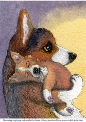 A4 Dreaming Corgi Pup and Mother