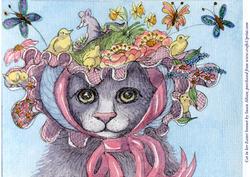 A4 Cat in Her Easter Bonnet