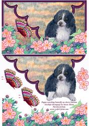 Puppy Watches Butterfly on Cherry Blossom Envelope Decoupage