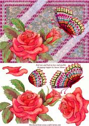 Red Rose & Butterfly on Lace & Marble Decoupage Topper