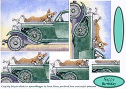 Corgi Dog Lying on Classic Car Pyramid Topper