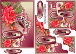 Red Roses & Butterfly Mum Mom Mam Wavy Corner Stacker Topper