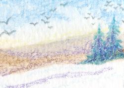 Fir Trees, Snow, Sky and Birds Backing Paper